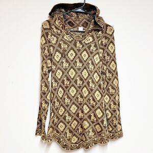 NWOT Peruvian Alpaca Hooded Pullover Tunic Sweater Beige Brown Womens Sz S